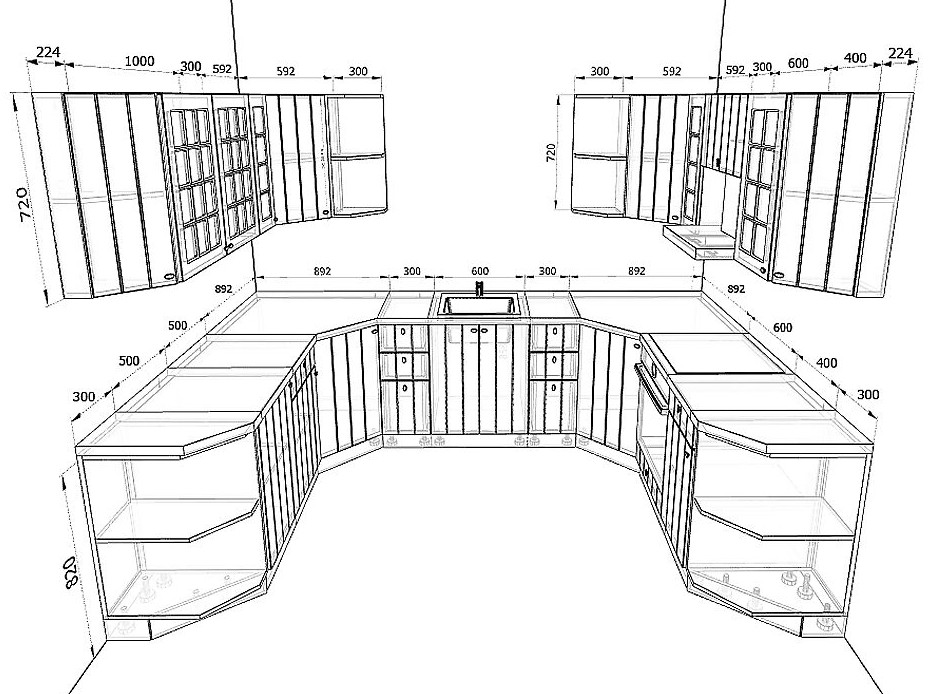 Угловая кухня размеры чертежи