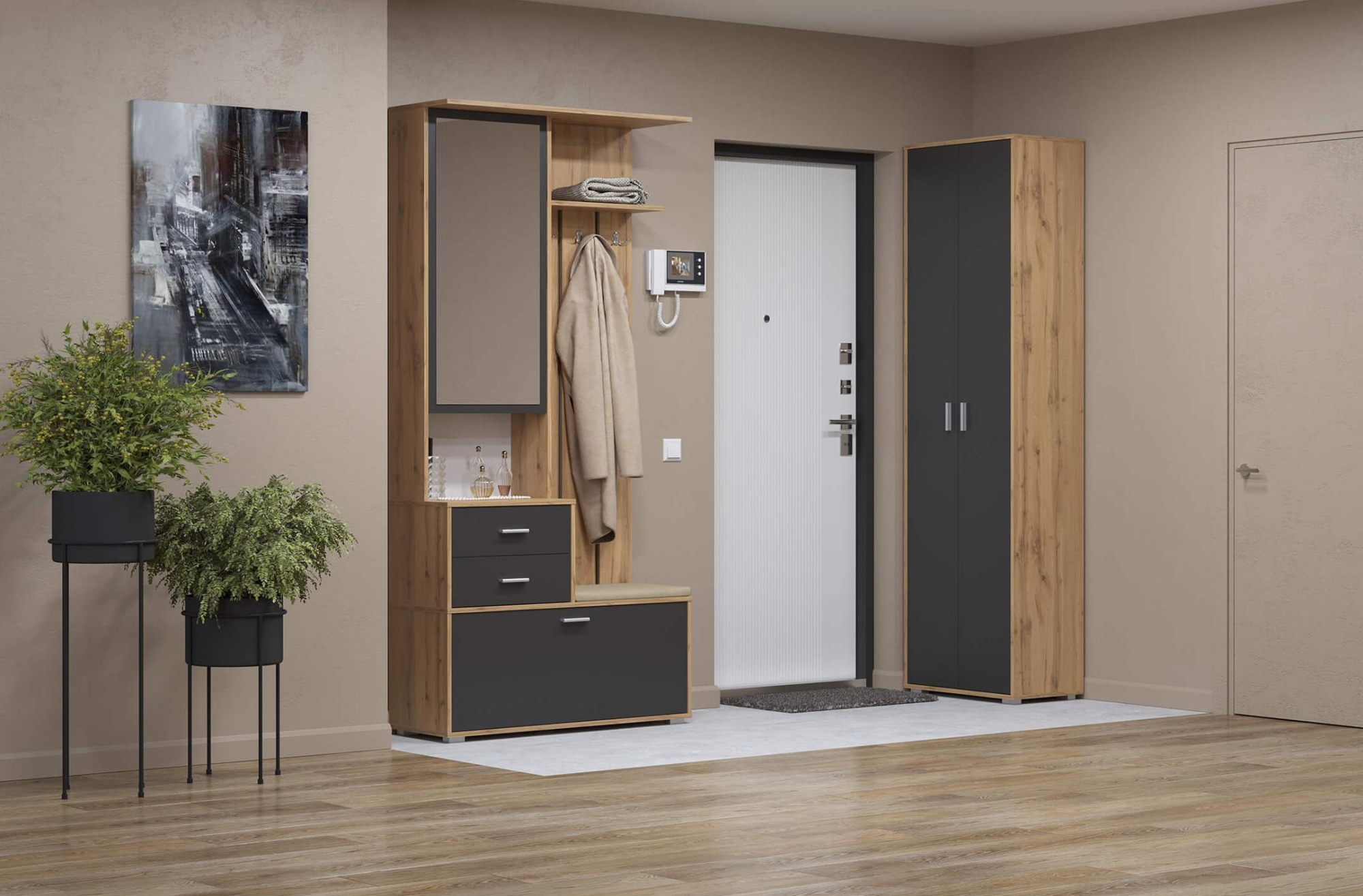 прихожая антре 3 дуб вотан/диамант серый