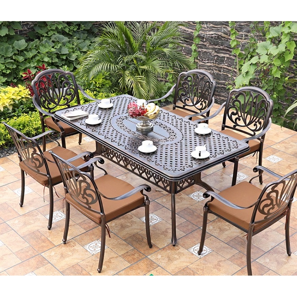 обеденная группа из литого алюминия стол вулкан-2 "volcano-2" арт.74427 + 6 кресел феникс "fenix" арт.1028 bronze-6