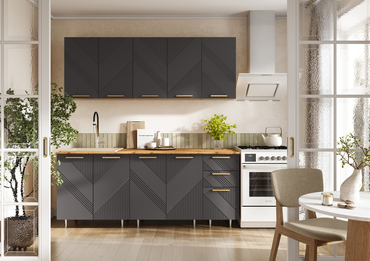 Кухня Ирис 2,0 м Дуб Крафт Золотой/Браш Графит кухня ирис 2,0 м дуб крафт золотой/браш графит