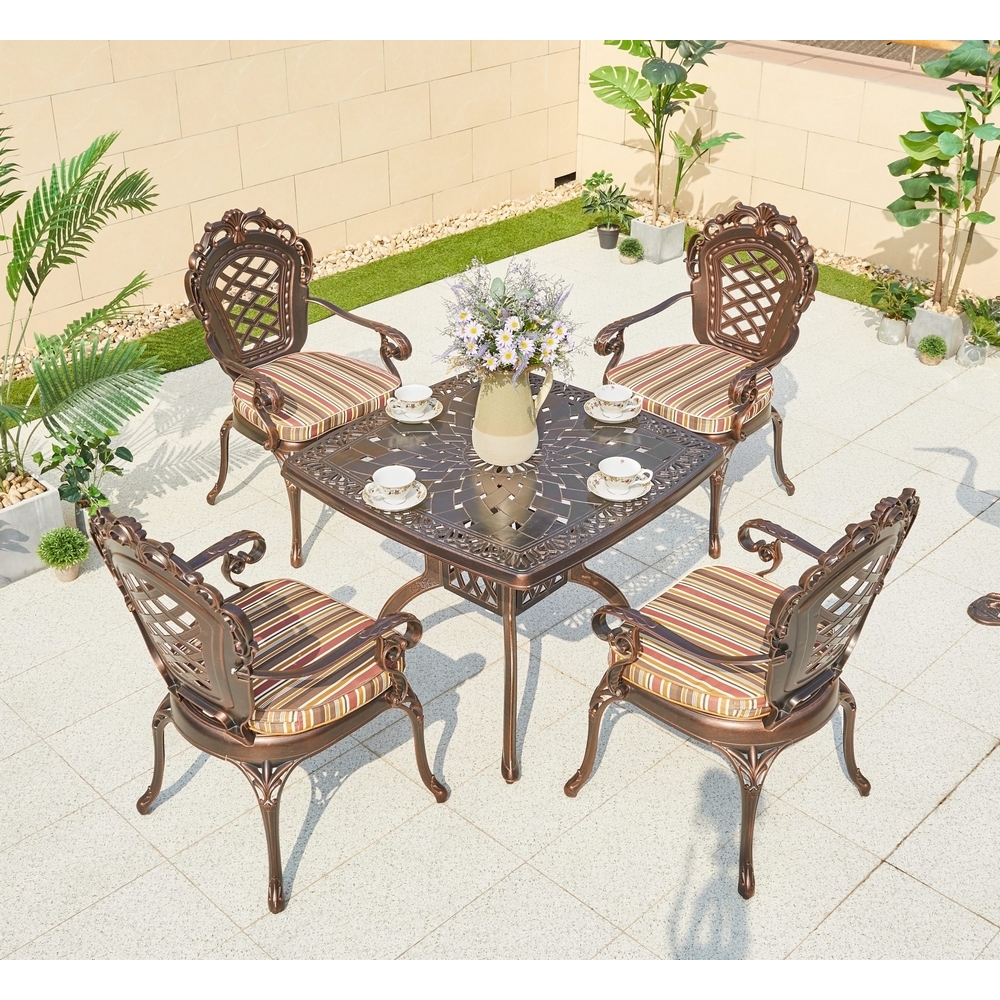 комплект из литого алюминия стол квадратный адонис "adonis" 90х90 арт.6120 + 4 кресла финляндия "finland" арт.74274-4