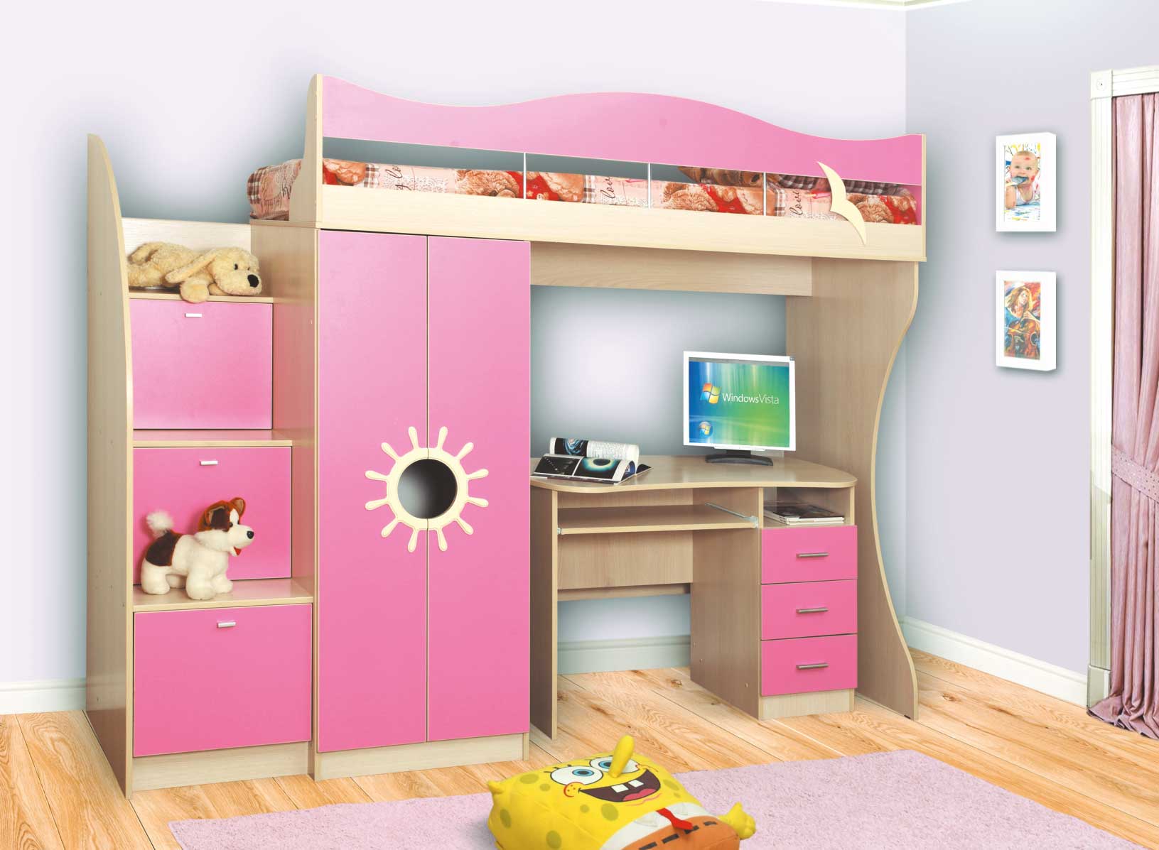 кровать детская двухэтажная со шкафом