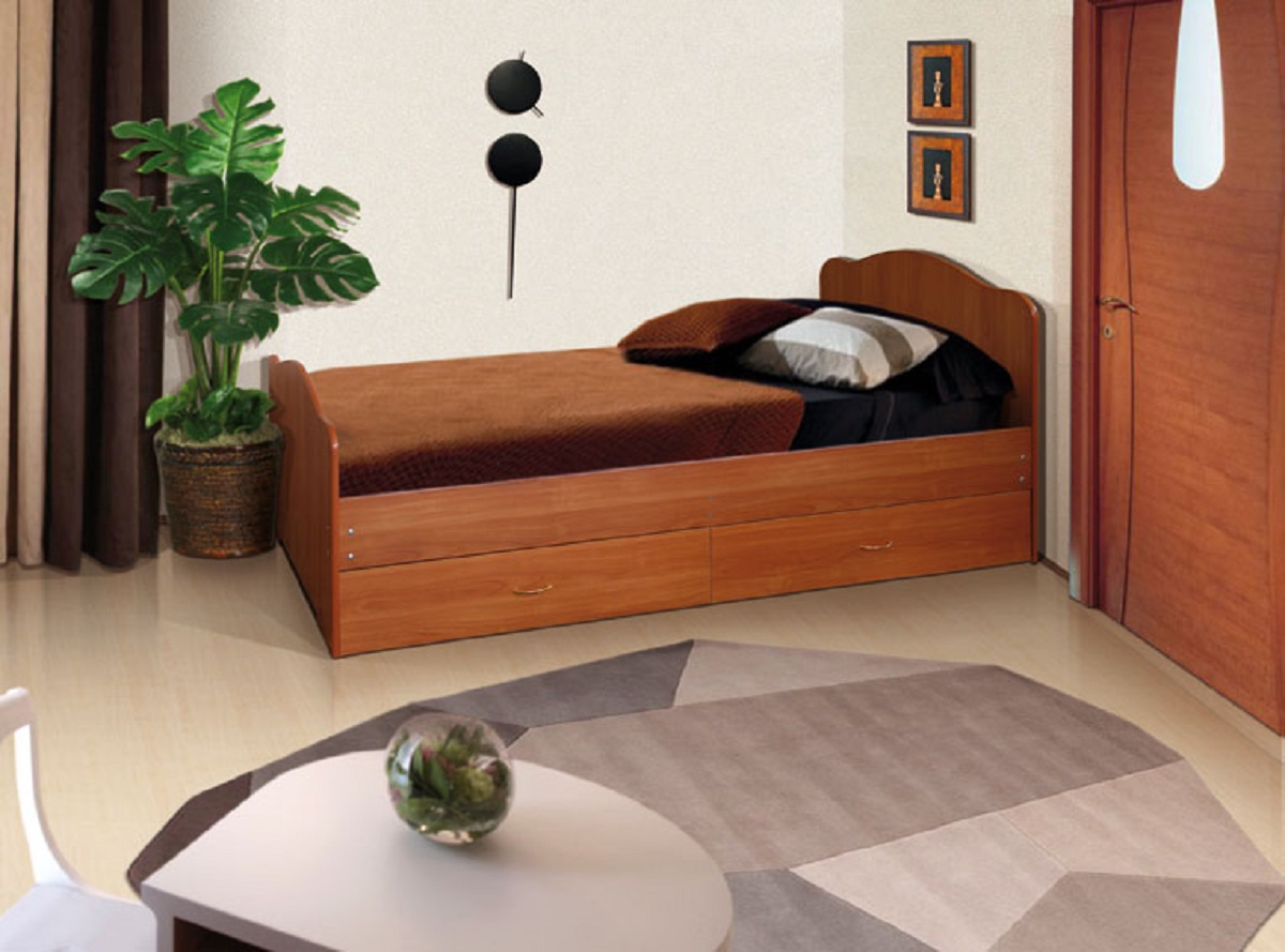 Кровать полуторка с матрасом и ящиками для белья со спинкой