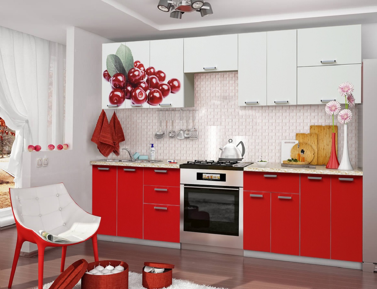 Кухонный гарнитур красный с белым