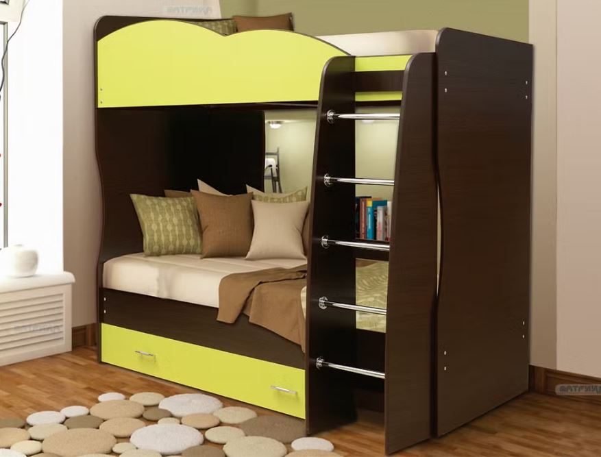 кровать детская двухъярусная юниор-2.1 венге/лайм