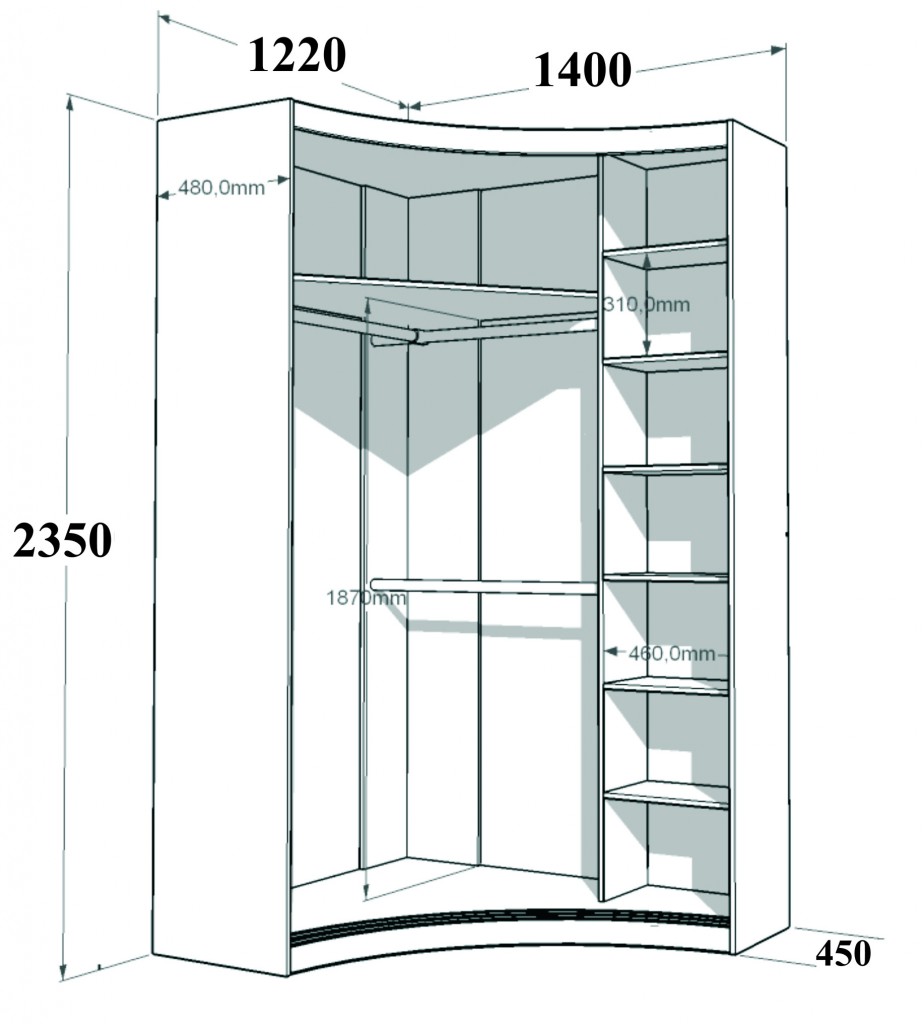 Радиусный шкаф купе угловой зеркальный