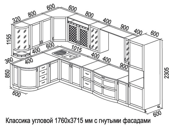 Схема кухонного гарнитура 2850 на 4500