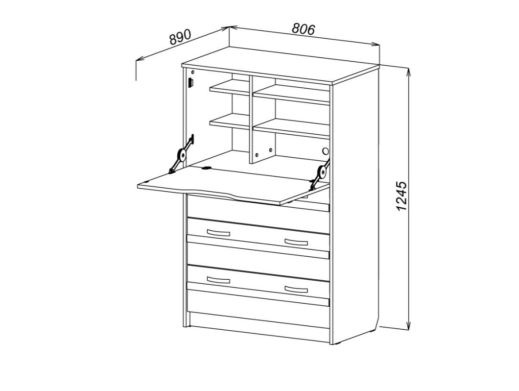 Чертеж шкафа с секретером