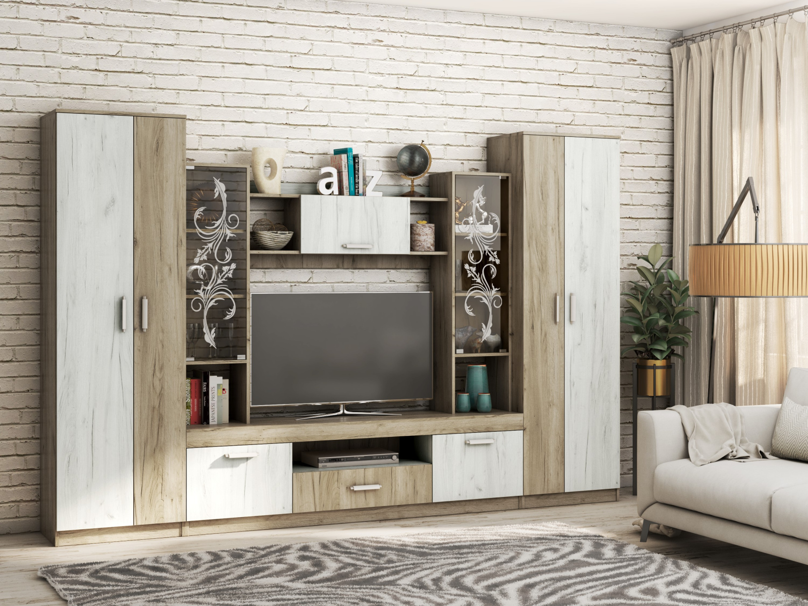 стенка эмми дуб серый крафт/дуб белый крафт