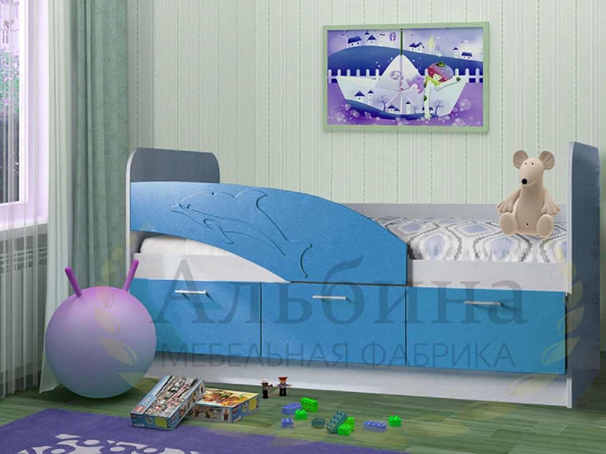 детская кровать голубая с дельфинами