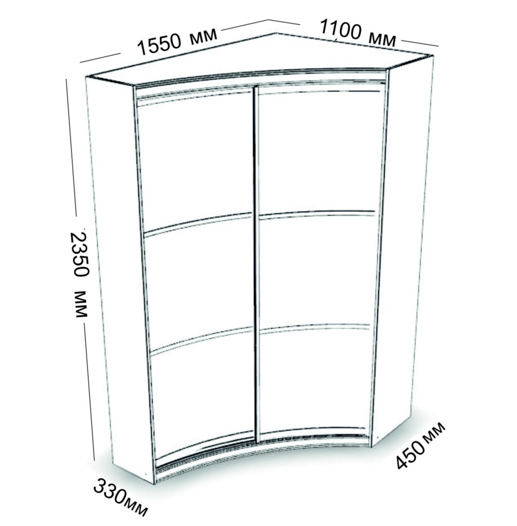 Наполнение углового радиусного шкафа купе