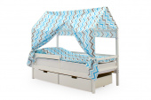 крыша текстильная бельмарко для кровати-домика svogen зигзаги синий, голубой, графит, фон белый