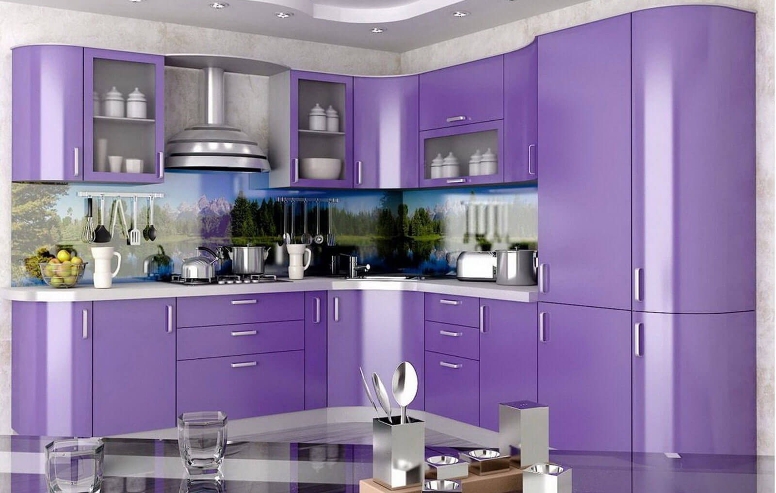 кухня лавандового цвета в современном стиле
