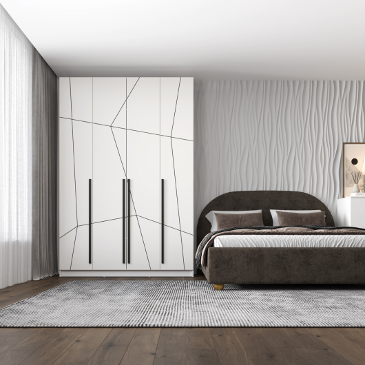 Шкаф 4-х дверный 67.13 Брандо ЛДСП/МДФ Белый Геометрия - купить за 34346.00 руб.