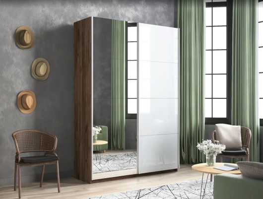 Шкаф-купе 2-х дверный Прайм Зеркало/Белое стекло - купить за 46720.00 руб.