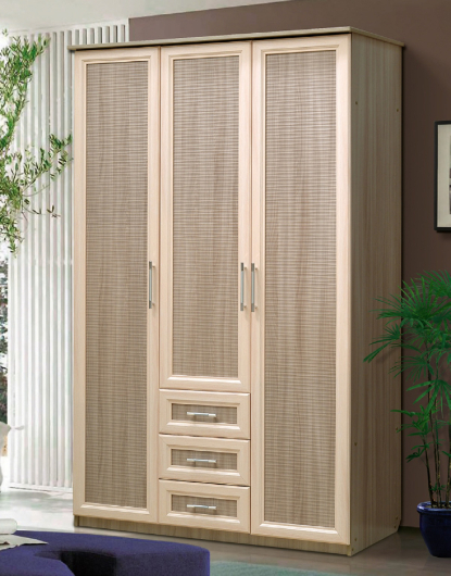 Шкаф для платья и белья 3-х дверный с 3-мя ящиками (рамка МДФ) - купить за 27887.00 руб.