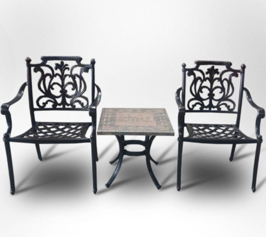 Комплект мебели из литого алюминия стол квадратный Опалия + 2 кресла Миранда - купить за 41550.00 руб.