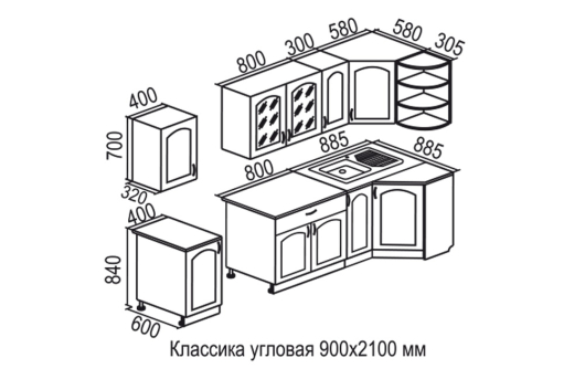 Кухня Классика угловая 900х2100 мм - купить за 24040.00 руб.