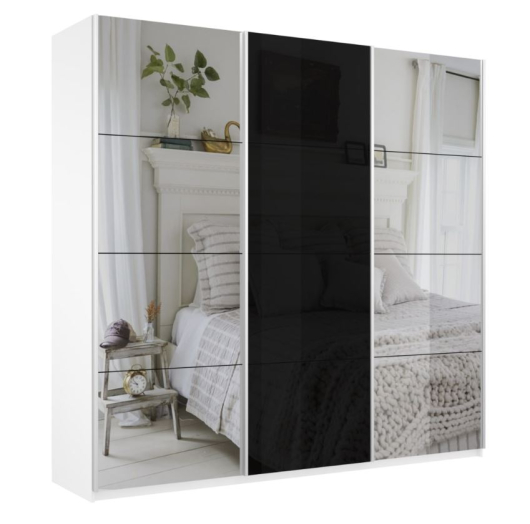 Шкаф-купе 3-х дверный Прайм Зеркало/Чёрное стекло/Зеркало - купить за 62330.00 руб.