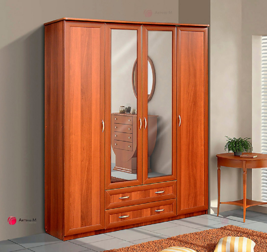 Шкаф для платья и белья 4-х створчатый с 2-мя ящиками и зеркалами - купить за 40491.00 руб.