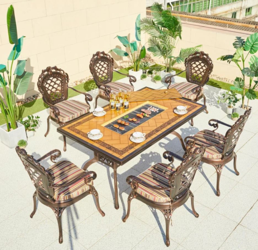 Обеденный комплект из литого алюминия стол Барбекю-1 арт.6139 + 6 кресел ФИНЛЯНДИЯ-4 "FINLAND-4" арт.6001 - купить за 162900.00 руб.