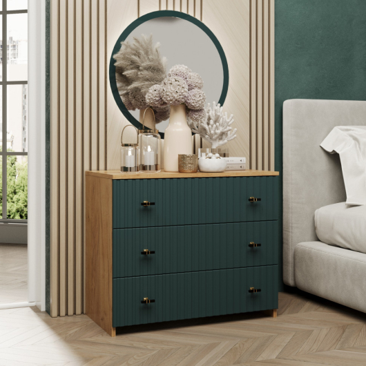 Комод 5 Дуб Крафт золотой/Изумрудное море - купить за 7015.00 руб.