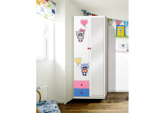 Шкаф 2-х дверный комбинированный с ящиками, зеркалом и фотопечатью Совята 2.2 - купить за 18871.00 руб.