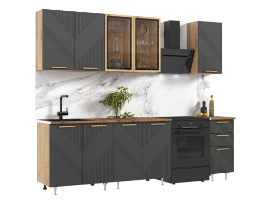 Кухня Ирис 2,0 м Компановка №2  Дуб Крафт Золотой/Браш Графит - купить за 36010.00 руб.