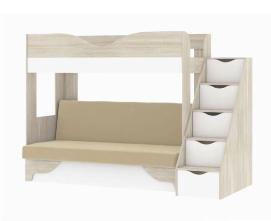 Кровать двухъярусная с диваном Латте 77-01 Дуб сонома/Аляска/Велюр Кремовый - купить за 0.00 руб.
