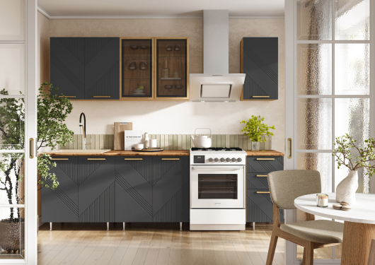 Кухня Ирис 2,0 м Компановка №2  Дуб Крафт Золотой/Браш Графит - купить за 36010.00 руб.