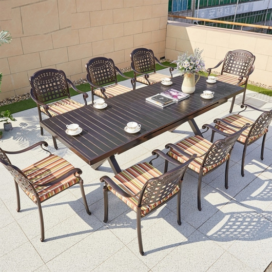 Обеденная группа из литого алюминия стол прямоугольный ТРАНСФОРМЕР "TRANSFORMER" 180-240x90 арт.6147 + 8 кресел ВУЛКАН "VOLCANO" арт.N008 bronze-8 - купить за 188700.00 руб.