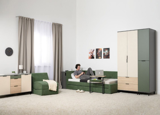 Детская Марвэл 3 Тёмно-серый/Плэйн/Сатин/Дымчатый зелёный - купить за 0.00 руб.