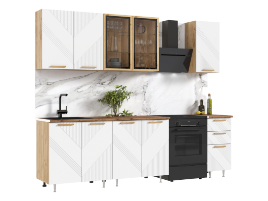 Кухня Ирис 2,0 м Компановка №2 Дуб Крафт Золотой/Браш Вайт - купить за 36010.00 руб.