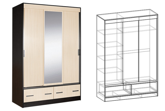 Шкаф 3х створчатый с ящиками с 1 зеркалом Светлана - купить за 39102.00 руб.