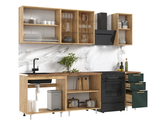 Кухня Ирис 2,0 м Компановка №2  Дуб Крафт Золотой/Браш Грин - купить за 36010.00 руб.