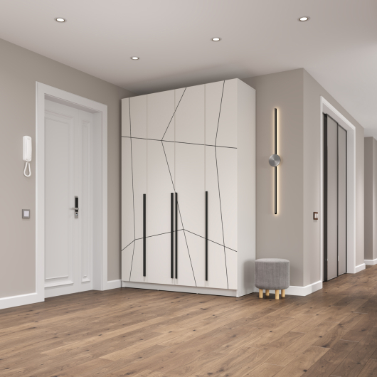 Шкаф 4-х дверный 67.13 Брандо ЛДСП/МДФ Белый Геометрия - купить за 34346.00 руб.