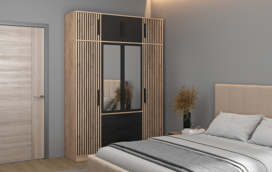 Шкаф 83.07 Вегас с анатресолью 83.10 Дуб Крафт Золотой/Чёрный - купить за 32207.00 руб.