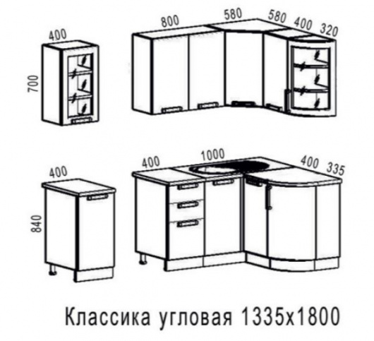 Кухонный гарнитур Классика угловой 1335х1800 мм - купить за 40550.00 руб.
