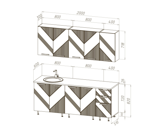 Кухня Ирис 2,0 м Дуб Крафт Золотой/Браш Вайт - купить за 34630.00 руб.