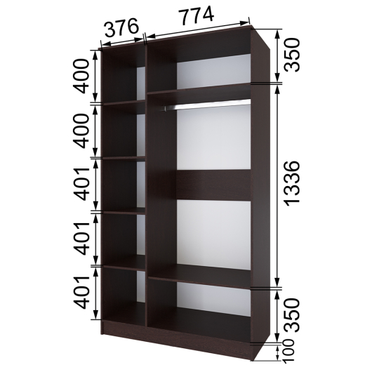 Шкаф Кано КПШ-2 Венге/Дуб Крафт золотой - купить за 21849.00 руб.