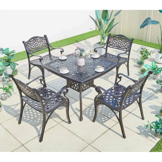 Комплект из литого алюминия стол квадратный АДОНИС "ADONIS" 90х90 арт.6120 + 4 кресла ЛИОН-3 "LION-3" бронза арт.74335-4 - купить за 85650.00 руб.