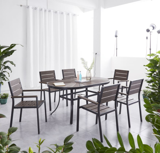 Комплект мебели из литого алюминия с ДПК стол 160*90см ПОЛИВУД-4 + 6 кресел ПОЛИВУД-3 - купить за 85050.00 руб.