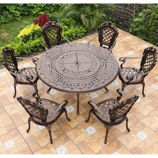 Комплект мебели из литого алюминия стол ВУЛКАН “VOLCANO” арт.6091 + 6 кресел ФИНЛЯНДИЯ-4 "FINLAND-4" арт.6001-8 - купить за 178650.00 руб.