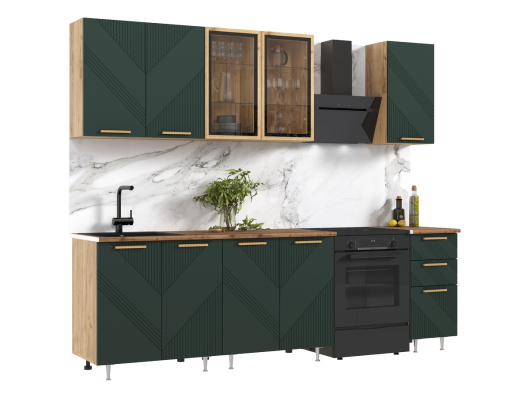Кухня Ирис 2,0 м Компановка №2  Дуб Крафт Золотой/Браш Грин - купить за 36010.00 руб.